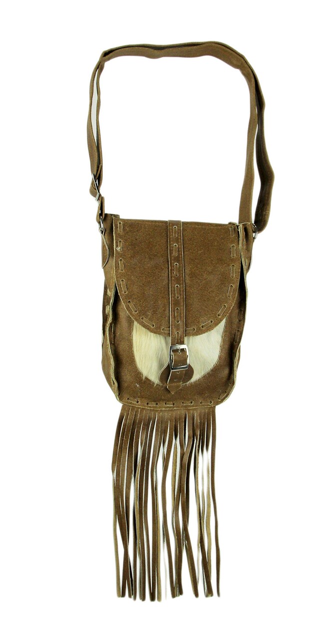 Genuine Leather Hair-On Hide Trim Fringed Crossbody Bag Small